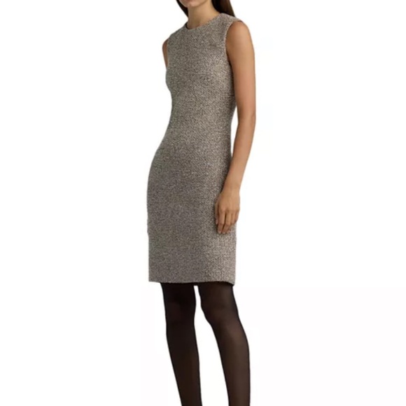 St John Collection great shape tweed cotton khaki tan black stretchy knit dress - Picture 9 of 9